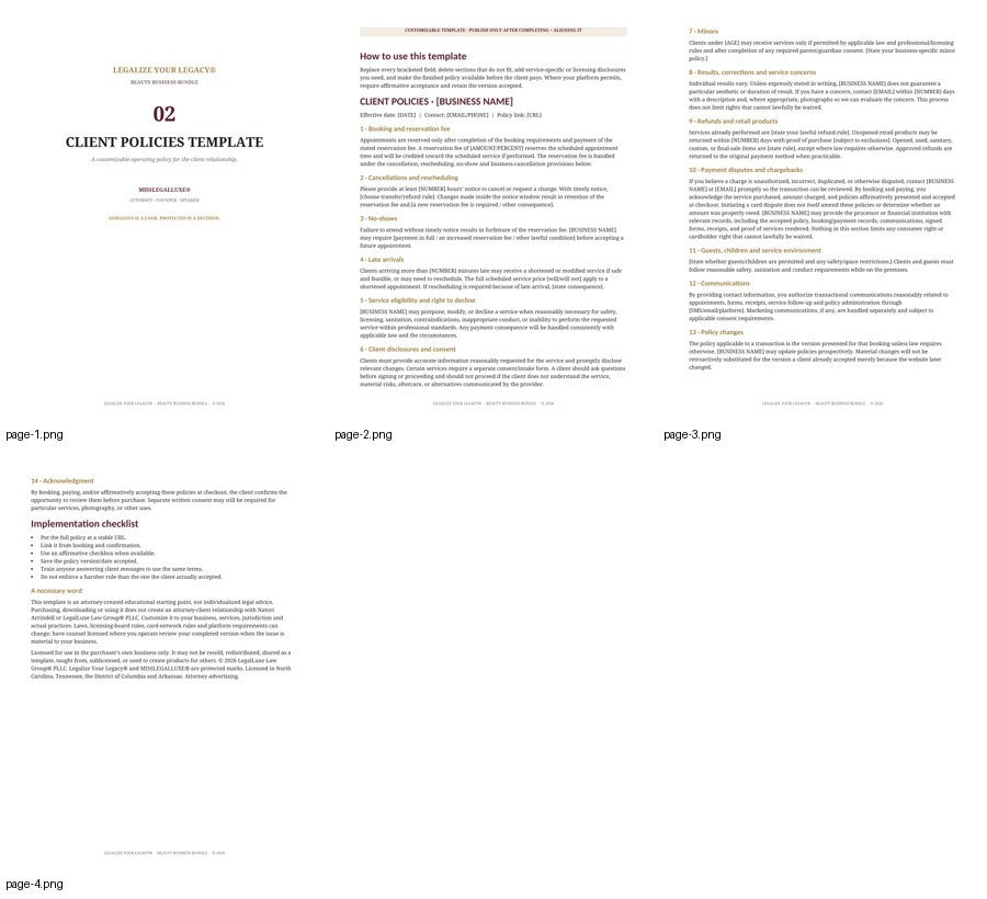 Beauty Business Bundle client policies